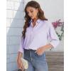 imageJVER Womens Button Down Shirt Long Sleeve Solid Dress Shirts Chiffon Work Office Blouse Fashion Formal Business Casual TopsLight Purple