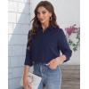 imageJVER Womens Button Down Shirt Long Sleeve Solid Dress Shirts Chiffon Work Office Blouse Fashion Formal Business Casual TopsNavy Blue