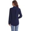 imageJVER Womens Button Down Shirt Long Sleeve Solid Dress Shirts Chiffon Work Office Blouse Fashion Formal Business Casual TopsNavy Blue