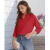 imageJVER Womens Button Down Shirt Long Sleeve Solid Dress Shirts Chiffon Work Office Blouse Fashion Formal Business Casual TopsRed