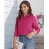 imageJVER Womens Button Down Shirt Long Sleeve Solid Dress Shirts Chiffon Work Office Blouse Fashion Formal Business Casual TopsRose Red