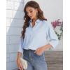 imageJVER Womens Button Down Shirt Long Sleeve Solid Dress Shirts Chiffon Work Office Blouse Fashion Formal Business Casual TopsSky Blue