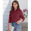 imageJVER Womens Button Down Shirt Long Sleeve Solid Dress Shirts Chiffon Work Office Blouse Fashion Formal Business Casual TopsWine Red