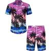 imageJVER Mens Hawaiian Shirts Casual Button Down Short Sleeve Shirts Set Printed Shorts Beach Tropical Hawaii SuitsCoconut Treepink Purple