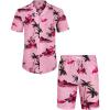 imageJVER Mens Hawaiian Shirts Casual Button Down Short Sleeve Shirts Set Printed Shorts Beach Tropical Hawaii SuitsNewrose Pinkflamingo