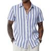 imageJVER Mens Linen Shirts Short Sleeve Casual Striped Button Down Shirt for Summer Beach Yoga
