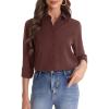 imageJVER Womens Button Down Shirt Long Sleeve Solid Dress Shirts Chiffon Work Office Blouse Fashion Formal Business Casual TopsCoffee
