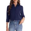 imageJVER Womens Button Down Shirt Long Sleeve Solid Dress Shirts Chiffon Work Office Blouse Fashion Formal Business Casual TopsNavy Blue