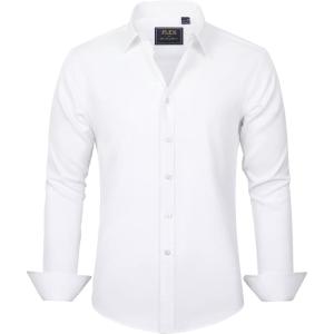 imageJVER Boys Long Sleeve Dress Shirts Solid Stretch WrinkleFree Shirt Kids Casual Button Down ShirtsAll White