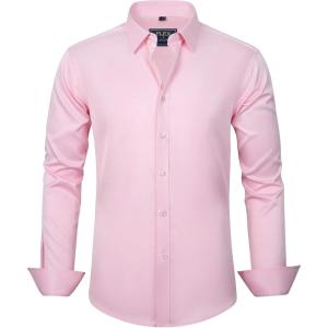 imageJVER Boys Long Sleeve Dress Shirts Solid Stretch WrinkleFree Shirt Kids Casual Button Down ShirtsPink