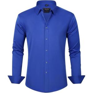 imageJVER Boys Long Sleeve Dress Shirts Solid Stretch WrinkleFree Shirt Kids Casual Button Down ShirtsRoyal Blue