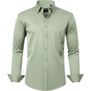 imageJVER Boys Long Sleeve Dress Shirts Solid Stretch WrinkleFree Shirt Kids Casual Button Down ShirtsSage Green