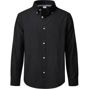 imageJVER Boys Long Sleeve Oxford Dress Shirts Solid Casual Button Down Collar Shirt Kids Formal Uniform TopsBlack