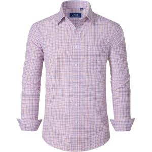 imageJVER Dress Shirts for Men Cotton Long Sleeve Button Down Shirt Business Casual Classic Plaid Tops with PocketBlue Orange Plaid