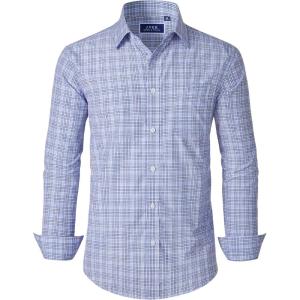 imageJVER Dress Shirts for Men Cotton Long Sleeve Button Down Shirt Business Casual Classic Plaid Tops with PocketGrey Gingham