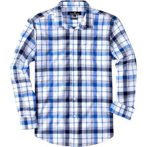 imageJVER Long Sleeve Shirts for Men Cotton Plaid Button Down Shirt Business Casual Work Top with PocketBlue