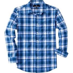 imageJVER Long Sleeve Shirts for Men Cotton Plaid Button Down Shirt Business Casual Work Top with PocketDark Blue