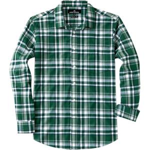 imageJVER Long Sleeve Shirts for Men Cotton Plaid Button Down Shirt Business Casual Work Top with PocketGreen