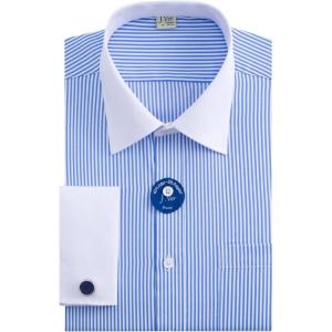 imageJVER Mens French Cuff Dress Shirts Regular Fit Striped Long Sleeve Spread Collar Metal Cufflink