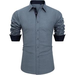 imageJVER Mens Printed Dress Shirts Casual Long Sleeve Stylish Button Down ShirtAgrey Blueprinted