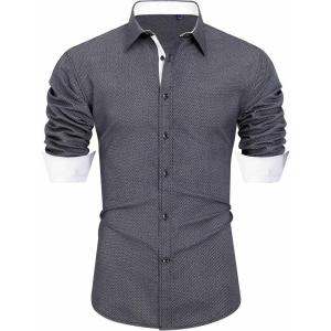 imageJVER Mens Printed Dress Shirts Casual Long Sleeve Stylish Button Down ShirtGreywhiteprinted