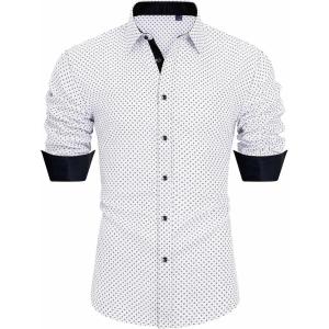 imageJVER Mens Printed Dress Shirts Casual Long Sleeve Stylish Button Down ShirtWhiteprinted