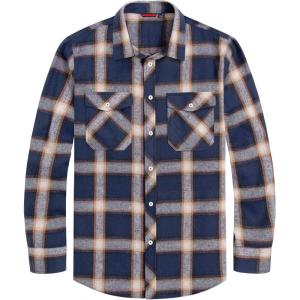 imageMens Plaid Flannel Shirt Long Sleeve Casual Button Down Shirts Regular Fit Cotton Office Work Tops with PocketsP Blue