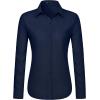 imageJVER Dress Shirts for Women Button Down Wrinkle Free Shirt Business Casual Long Sleeve Work Blouse with PocketNavy Blue