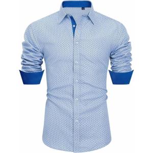 imageJVER Mens Printed Dress Shirts Casual Long Sleeve Stylish Button Down ShirtLight Blueprinted