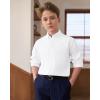 imageJVER Boys Long Sleeve Oxford Dress Shirts Solid Casual Button Down Collar Shirt Kids Formal Uniform TopsA White