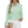 imageJVER Button Down Shirts for Women Stretch Collared Cotton Long Sleeve Dress Shirt Business Casual Blouse for WorkLight Green