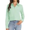 imageJVER Button Down Shirts for Women Stretch Collared Cotton Long Sleeve Dress Shirt Business Casual Blouse for WorkLight Green