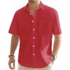 imageJVER Mens Linen Short Sleeve Shirts Cotton Casual Lightweight Button Down Shirt Beach Vacation Summer Tops with PocketRed