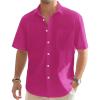 imageJVER Mens Linen Short Sleeve Shirts Cotton Casual Lightweight Button Down Shirt Beach Vacation Summer Tops with PocketRose