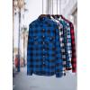 imageJVER Flannel Shirt for Men Plaid Long Sleeve Casual Button Down Shirts Regular Fit Cotton Buffalo Checkered Top with PocketsBlue Black