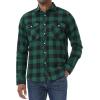 imageJVER Flannel Shirt for Men Plaid Long Sleeve Casual Button Down Shirts Regular Fit Cotton Buffalo Checkered Top with PocketsGreen Black