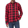 imageJVER Flannel Shirt for Men Plaid Long Sleeve Casual Button Down Shirts Regular Fit Cotton Buffalo Checkered Top with PocketsRed Black