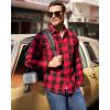 imageJVER Flannel Shirt for Men Plaid Long Sleeve Casual Button Down Shirts Regular Fit Cotton Buffalo Checkered Top with PocketsRed Black