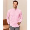 imageJVER Mandarin Collar Shirts for Men Stretchy Long Sleeve Collarless Button Down Dress Shirt with PocketPink