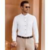imageJVER Mandarin Collar Shirts for Men Stretchy Long Sleeve Collarless Button Down Dress Shirt with PocketWhite Black