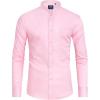 imageJVER Mandarin Collar Shirts for Men Stretchy Long Sleeve Collarless Button Down Dress Shirt with PocketPink