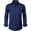 imageJVER Mens Dress Shirts Stretch Long Sleeve Formal Shirt Solid Business Casual Button Down Shirts for Wedding PromNavy Blue