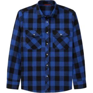 imageJVER Flannel Shirt for Men Plaid Long Sleeve Casual Button Down Shirts Regular Fit Cotton Buffalo Checkered Top with PocketsBlue Black