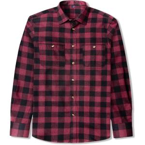 imageJVER Flannel Shirt for Men Plaid Long Sleeve Casual Button Down Shirts Regular Fit Cotton Buffalo Checkered Top with PocketsDark Red