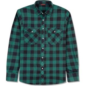 imageJVER Flannel Shirt for Men Plaid Long Sleeve Casual Button Down Shirts Regular Fit Cotton Buffalo Checkered Top with PocketsGreen Black