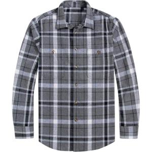 imageJVER Flannel Shirt for Men Plaid Long Sleeve Casual Button Down Shirts Regular Fit Cotton Buffalo Checkered Top with PocketsGrey Black