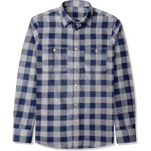 imageJVER Flannel Shirt for Men Plaid Long Sleeve Casual Button Down Shirts Regular Fit Cotton Buffalo Checkered Top with PocketsGrey Navy