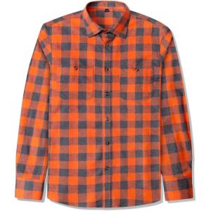 imageJVER Flannel Shirt for Men Plaid Long Sleeve Casual Button Down Shirts Regular Fit Cotton Buffalo Checkered Top with PocketsGrey Orange