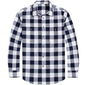 imageJVER Flannel Shirt for Men Plaid Long Sleeve Casual Button Down Shirts Regular Fit Cotton Buffalo Checkered Top with PocketsNavy White
