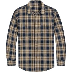 imageJVER Flannel Shirt for Men Plaid Long Sleeve Casual Button Down Shirts Regular Fit Cotton Buffalo Checkered Top with PocketsNavy Yellow
